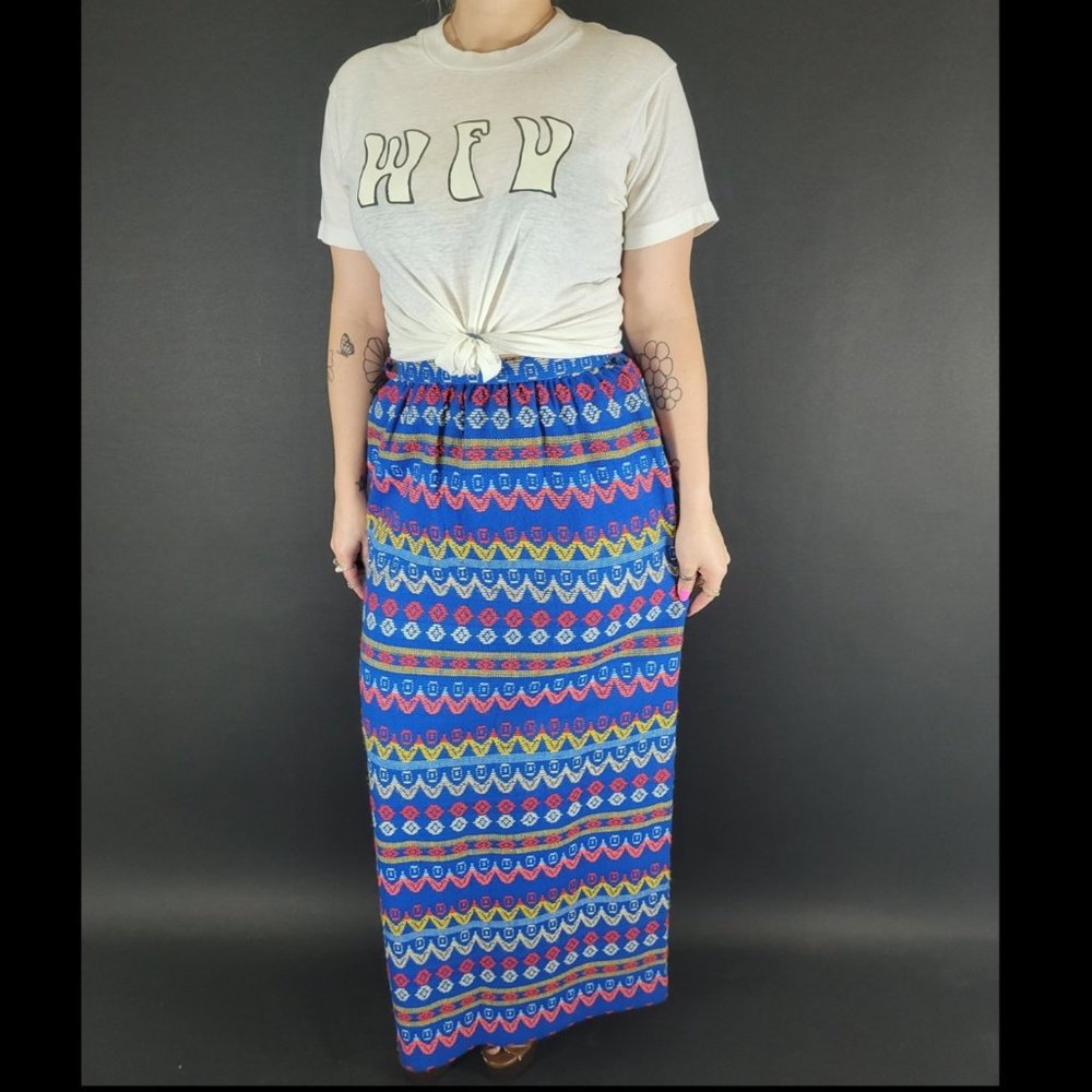 70s Peerless of Boston Southwestern Print Maxi Skirt